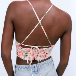 ZARA Cross Tieback Floral Crop Top Size Small